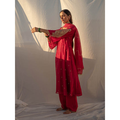 Apeksha Jain Label Red Anarkali with Palazzo and Dupatta (Set of 3)