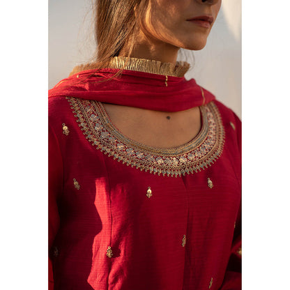 Apeksha Jain Label Red Anarkali with Palazzo and Dupatta (Set of 3)