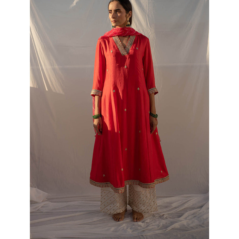 Apeksha Jain Label Red Anarkali with Palazzo and Dupatta (Set of 3)