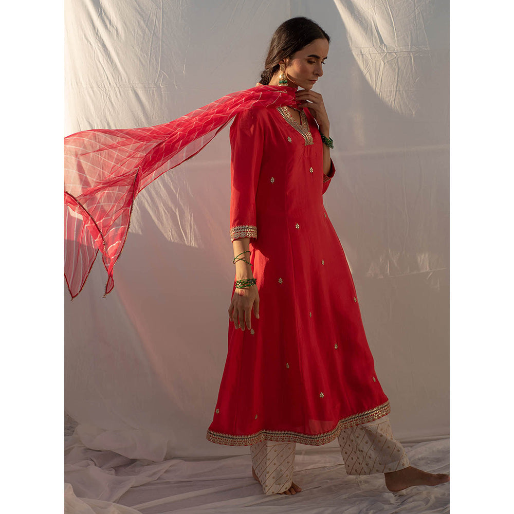 Apeksha Jain Label Red Anarkali with Palazzo and Dupatta (Set of 3)