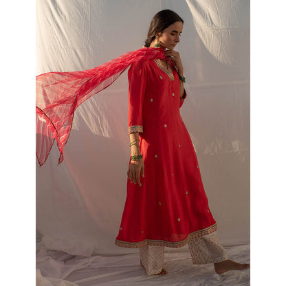 Apeksha Jain Label Red Anarkali with Palazzo and Dupatta (Set of 3)