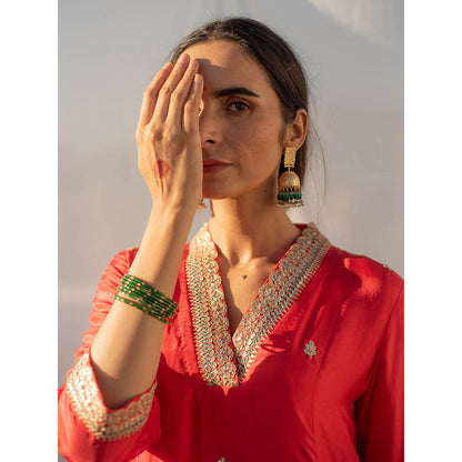 Apeksha Jain Label Red Anarkali with Palazzo and Dupatta (Set of 3)