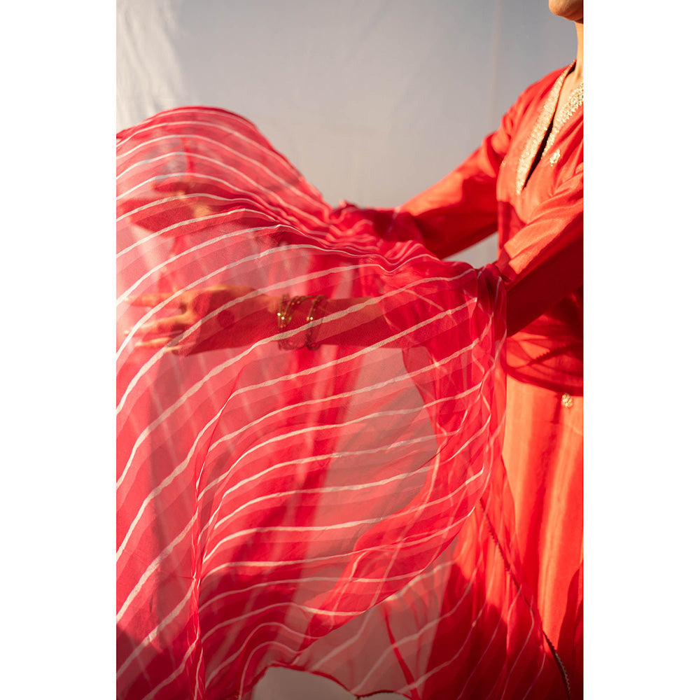 Apeksha Jain Label Red Anarkali with Palazzo and Dupatta (Set of 3)