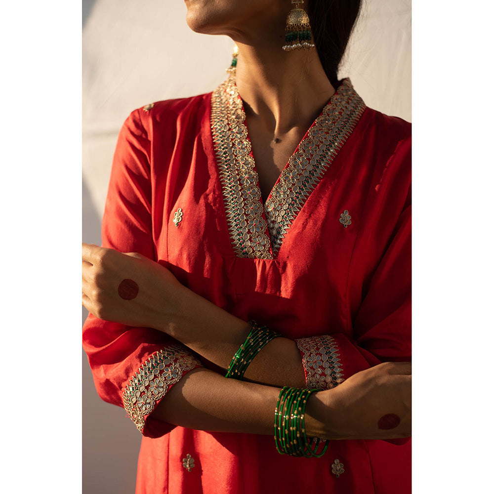 Apeksha Jain Label Red Anarkali with Palazzo and Dupatta (Set of 3)