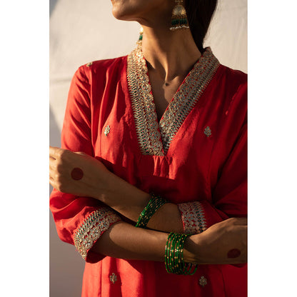 Apeksha Jain Label Red Anarkali with Palazzo and Dupatta (Set of 3)