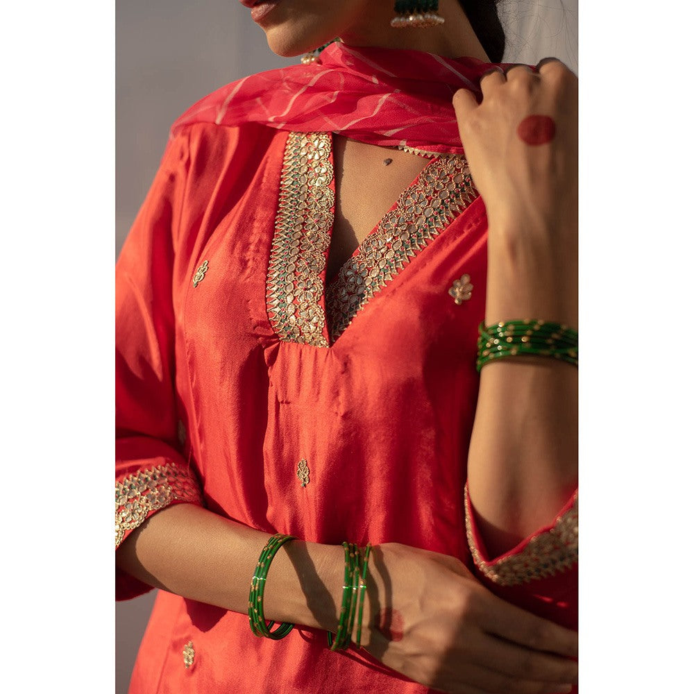 Apeksha Jain Label Red Anarkali with Palazzo and Dupatta (Set of 3)