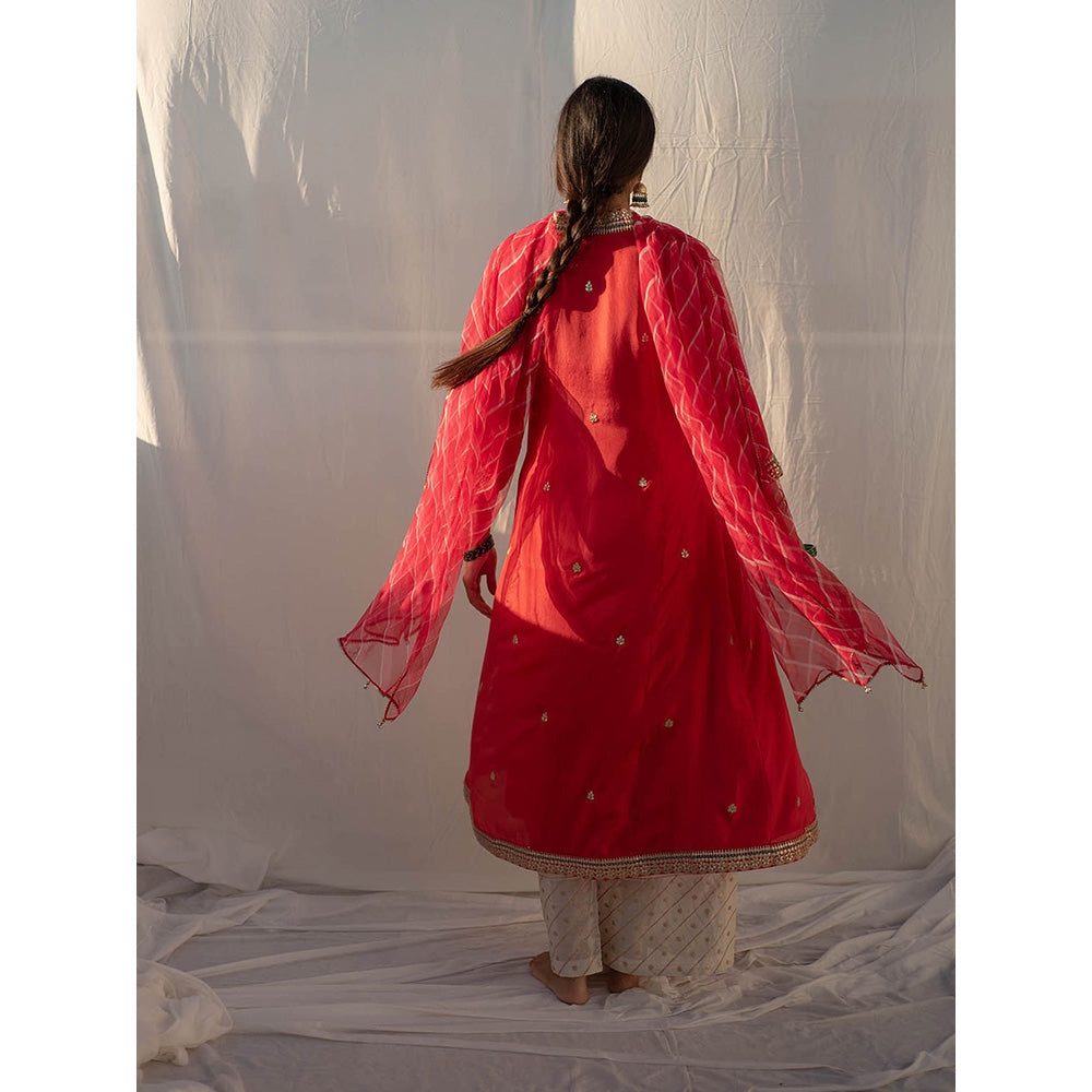 Apeksha Jain Label Red Anarkali with Palazzo and Dupatta (Set of 3)