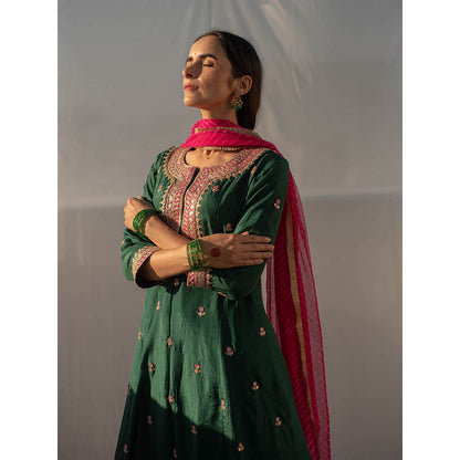Apeksha Jain Label Green Anarkali with Palazzo and Dupatta (Set of 3)