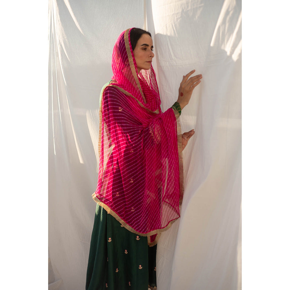 Apeksha Jain Label Green Anarkali with Palazzo and Dupatta (Set of 3)