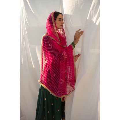 Apeksha Jain Label Green Anarkali with Palazzo and Dupatta (Set of 3)