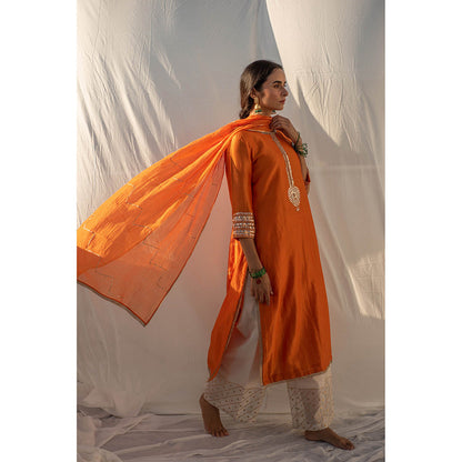 Apeksha Jain Label Orange Kurta with Palazzo and Dupatta (Set of 3)