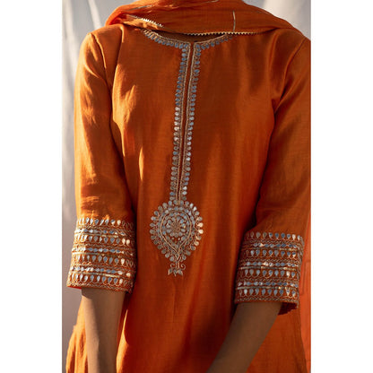 Apeksha Jain Label Orange Kurta with Palazzo and Dupatta (Set of 3)