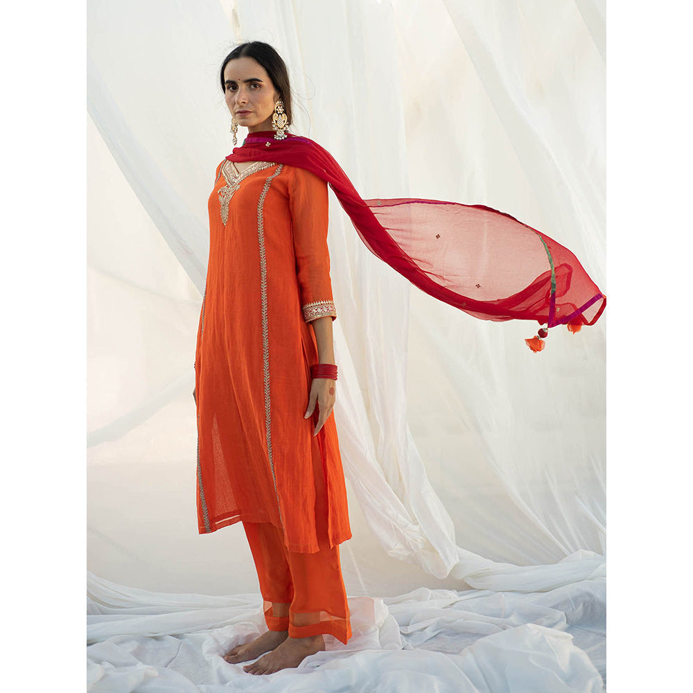 Apeksha Jain Label Orange Kurta with Pant and Dupatta (Set of 3)