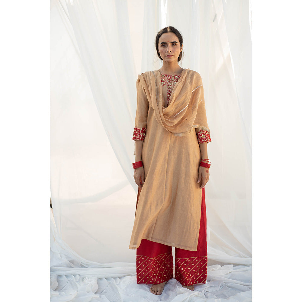 Apeksha Jain Label Beige Kurta with Palazzo and Dupatta (Set of 3)