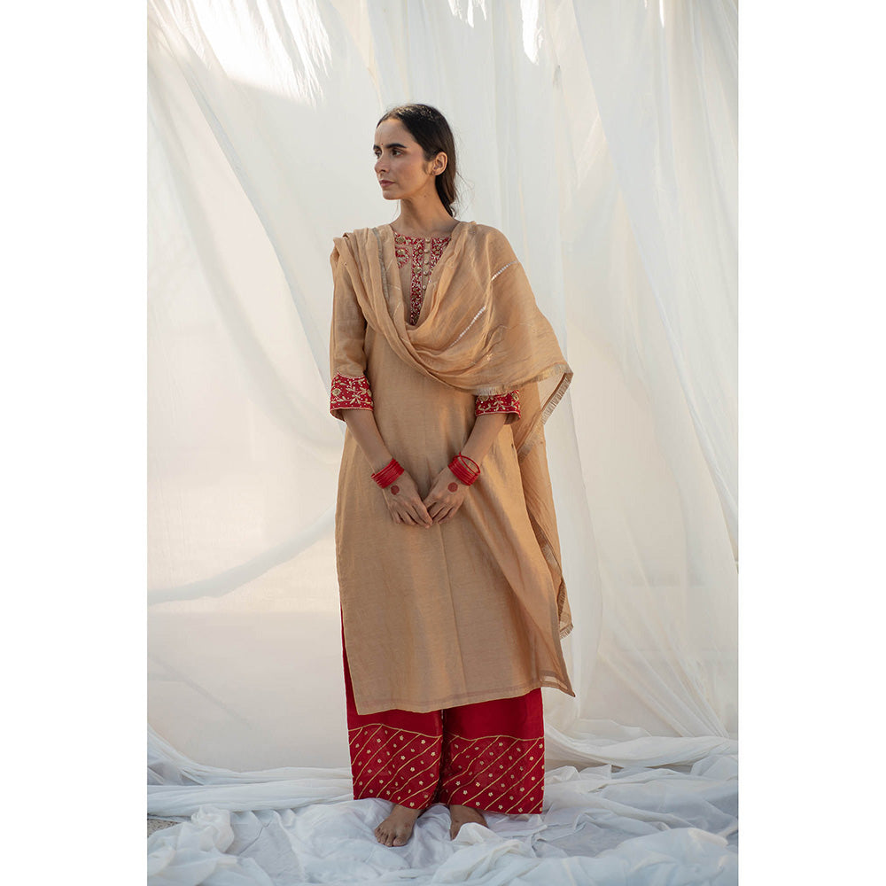 Apeksha Jain Label Beige Kurta with Palazzo and Dupatta (Set of 3)