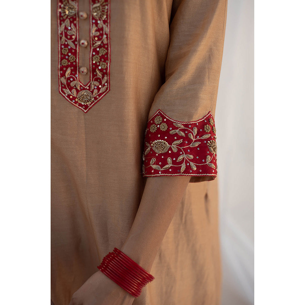 Apeksha Jain Label Beige Kurta with Palazzo and Dupatta (Set of 3)