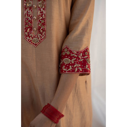 Apeksha Jain Label Beige Kurta with Palazzo and Dupatta (Set of 3)