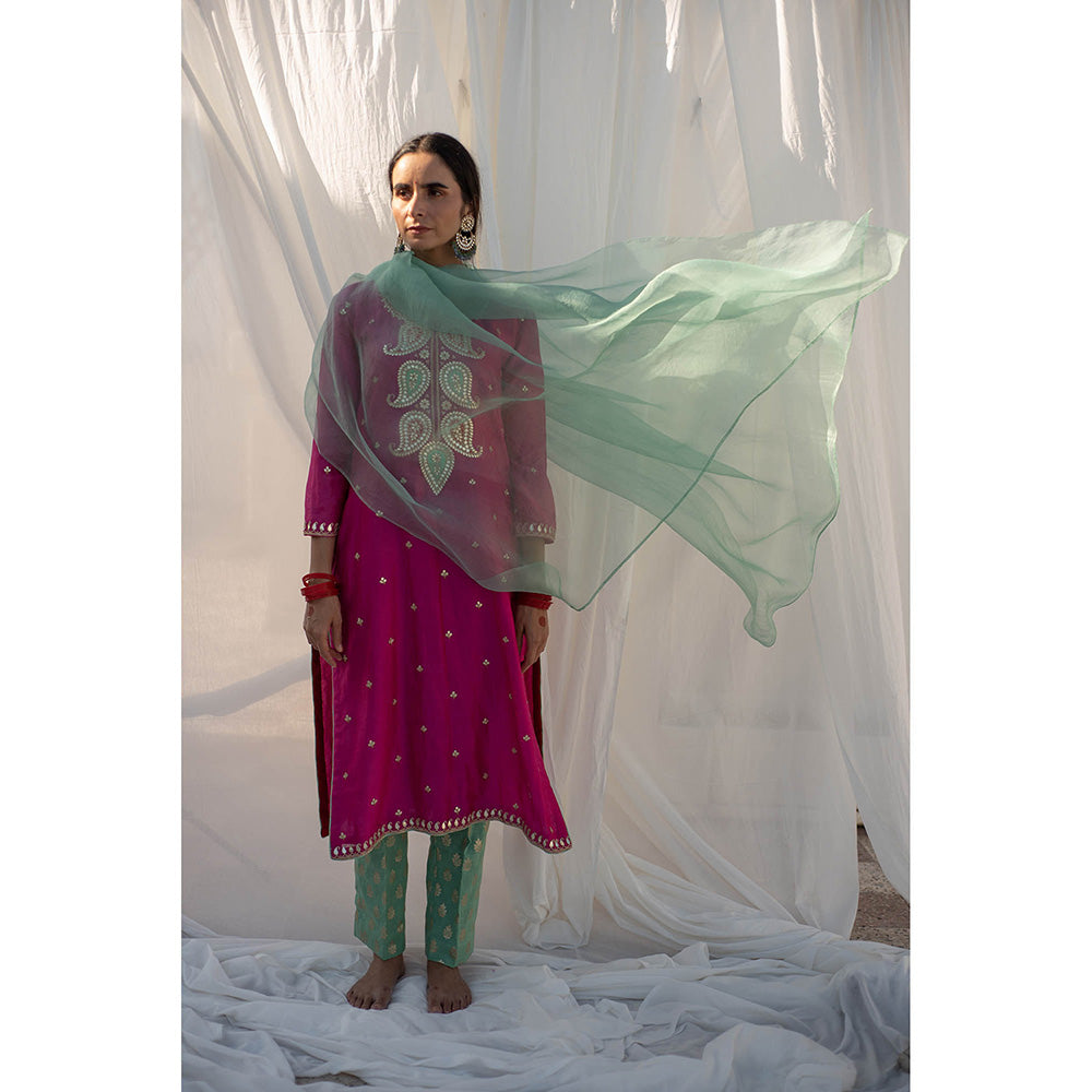 Apeksha Jain Label Rani Pink Kurta with Pant and Dupatta (Set of 3)