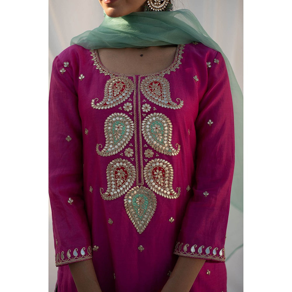 Apeksha Jain Label Rani Pink Kurta with Pant and Dupatta (Set of 3)
