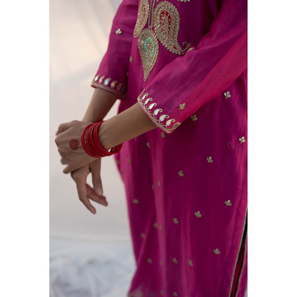 Apeksha Jain Label Rani Pink Kurta with Pant and Dupatta (Set of 3)