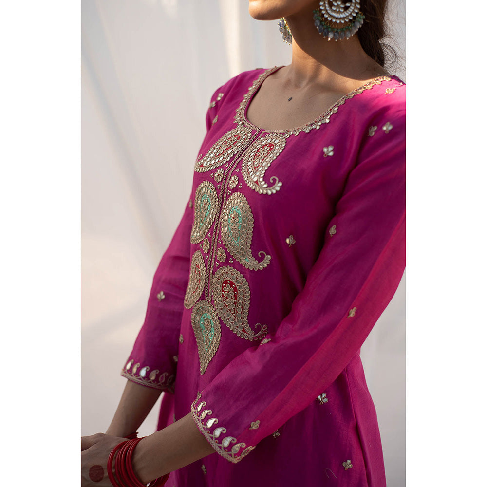 Apeksha Jain Label Rani Pink Kurta with Pant and Dupatta (Set of 3)