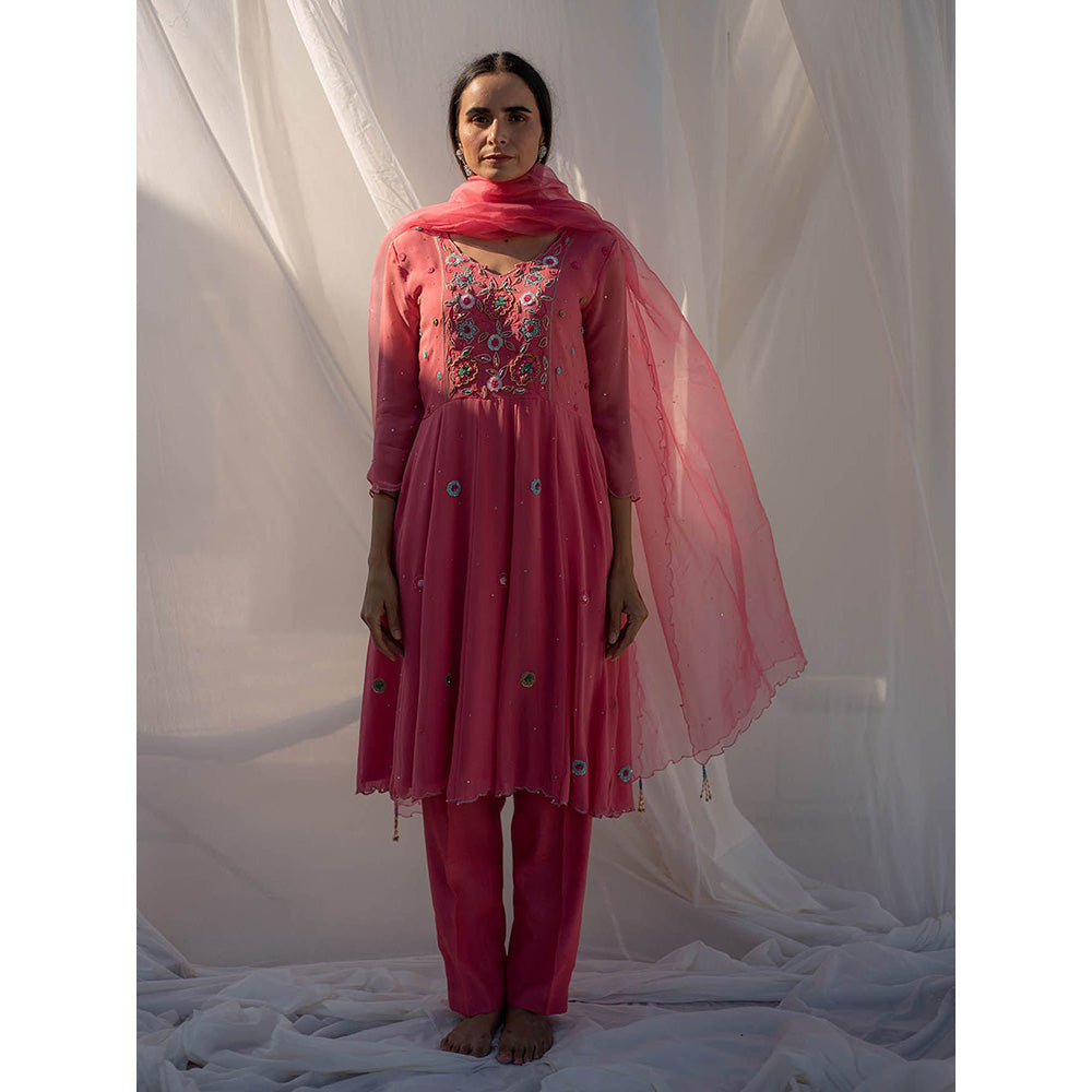Apeksha Jain Label Strawberry Pink Anarkali with Pant and Dupatta (Set of 3)