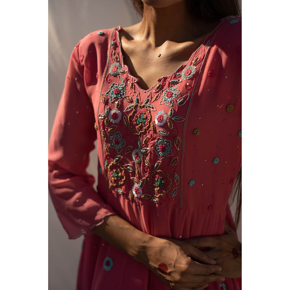 Apeksha Jain Label Strawberry Pink Anarkali with Pant and Dupatta (Set of 3)