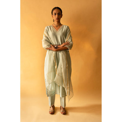 Apeksha Jain Label Ice Green Kurta with Pant and Dupatta (Set of 3)