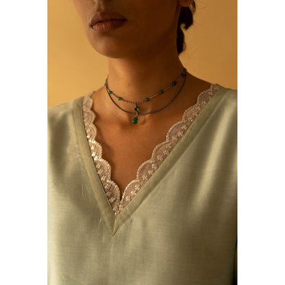 Apeksha Jain Label Ice Green Kurta with Pant and Dupatta (Set of 3)