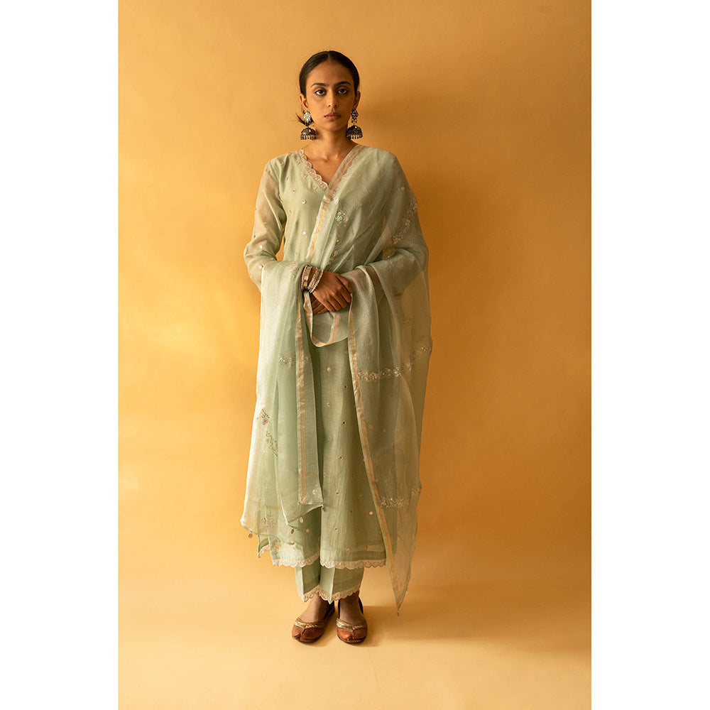 Apeksha Jain Label Ice Green Kurta with Pant and Dupatta (Set of 3)