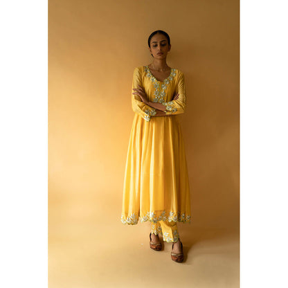 Apeksha Jain Label Yellow Anarkali with Pant and Dupatta (Set of 3)