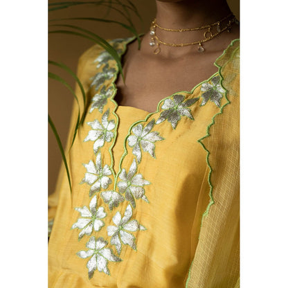 Apeksha Jain Label Yellow Anarkali with Pant and Dupatta (Set of 3)
