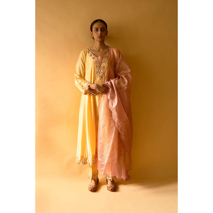 Apeksha Jain Label Yellow Anarkali with Pant and Dupatta (Set of 3)