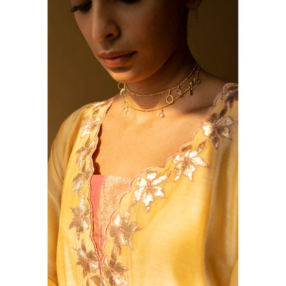 Apeksha Jain Label Yellow Anarkali with Pant and Dupatta (Set of 3)