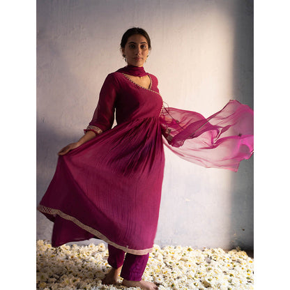 Apeksha Jain Label Purple Angarkha with Pant and Dupatta (Set of 3)