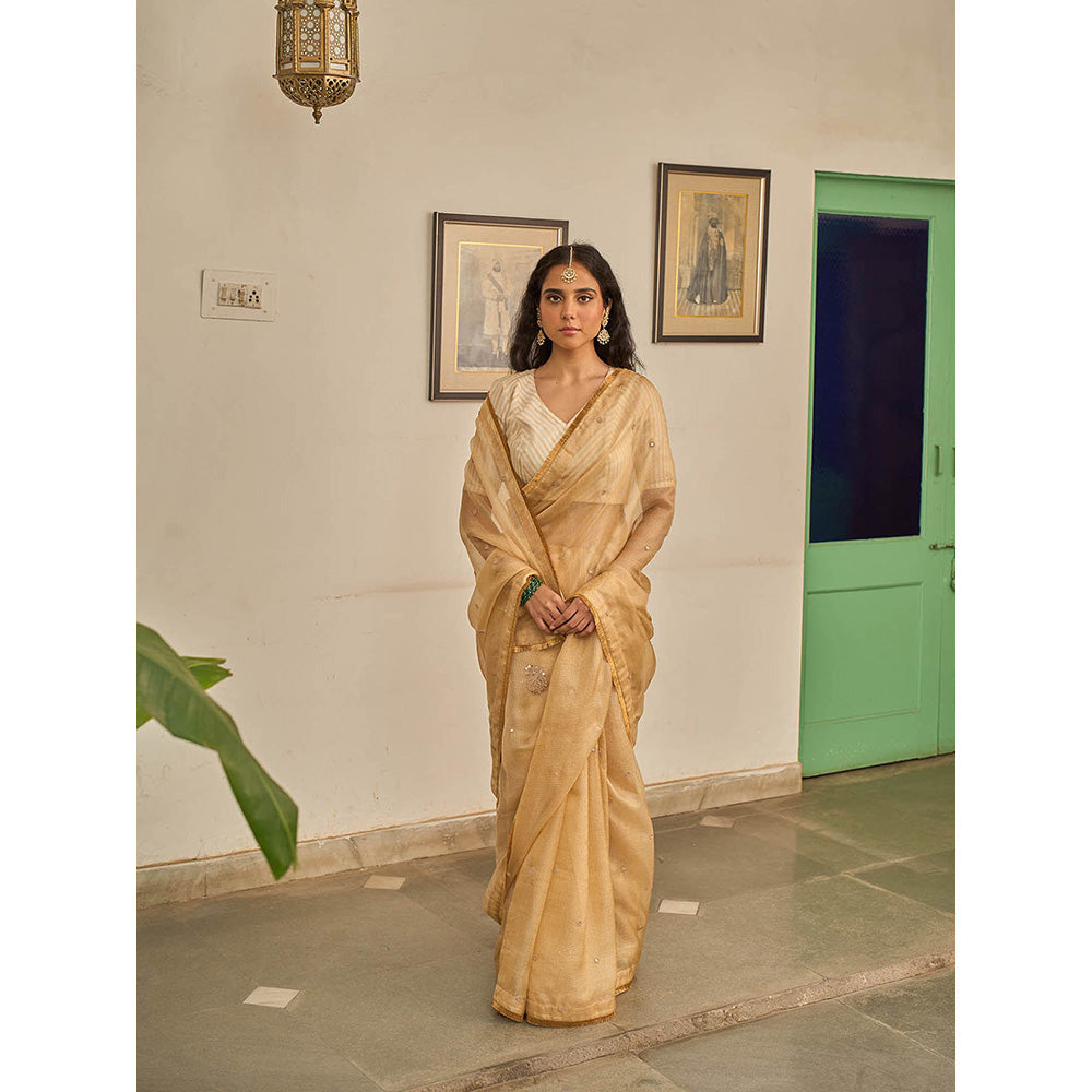 Apeksha Jain Label Gold Gulzar Woven Saree with Stitched Blouse