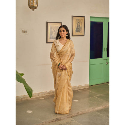 Apeksha Jain Label Gold Gulzar Woven Saree with Stitched Blouse