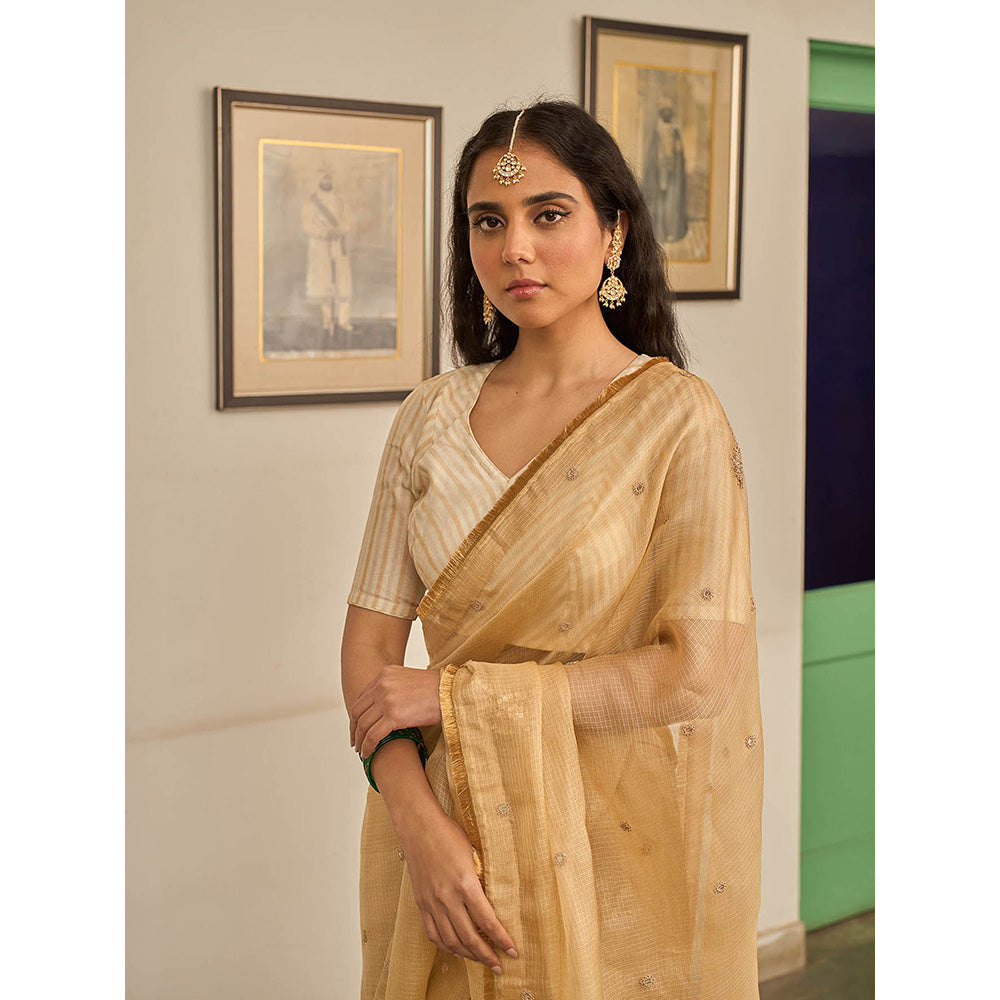 Apeksha Jain Label Gold Gulzar Woven Saree with Stitched Blouse