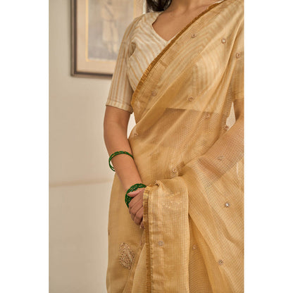Apeksha Jain Label Gold Gulzar Woven Saree with Stitched Blouse