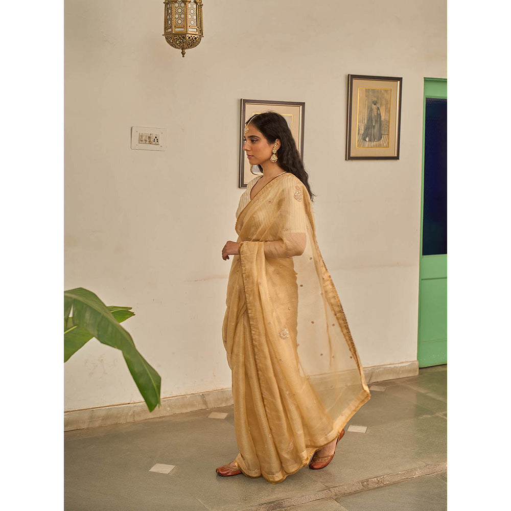 Apeksha Jain Label Gold Gulzar Woven Saree with Stitched Blouse