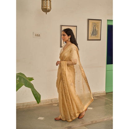 Apeksha Jain Label Gold Gulzar Woven Saree with Stitched Blouse