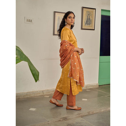 Apeksha Jain Label Sabha Mustard Kurta with Pant and Dupatta (Set of 3)