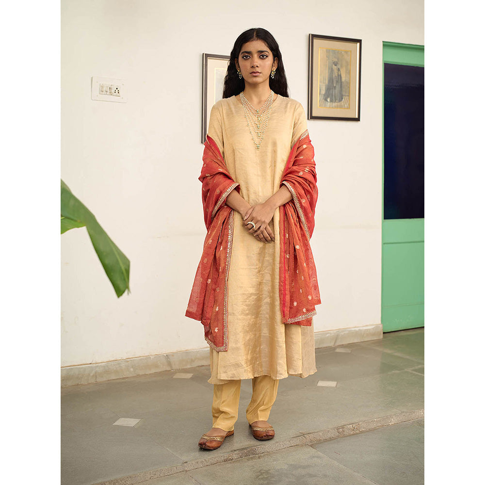 Apeksha Jain Label Beige Anarkali with Pant and Dupatta (Set of 3)