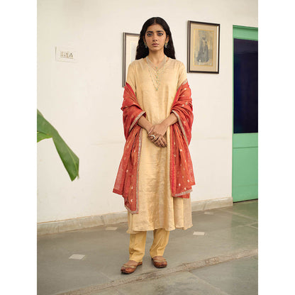 Apeksha Jain Label Beige Anarkali with Pant and Dupatta (Set of 3)