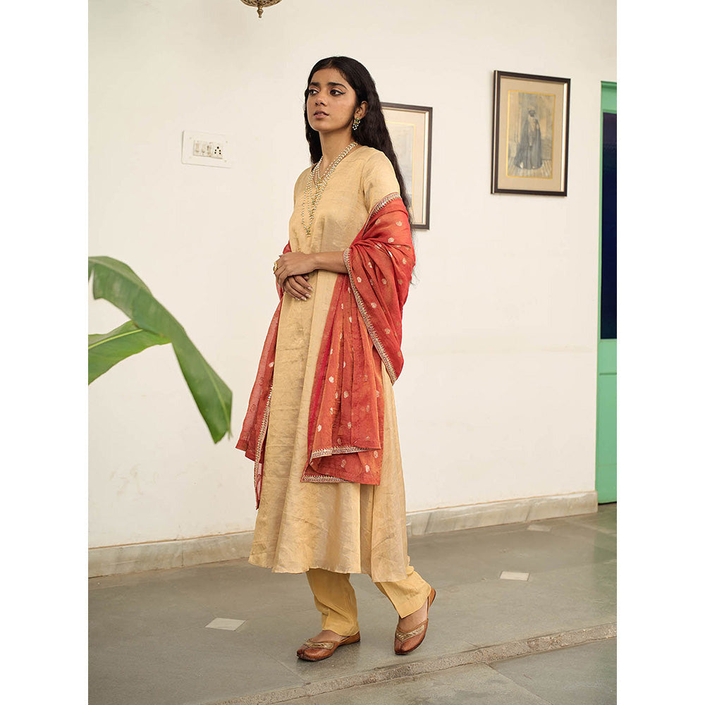 Apeksha Jain Label Beige Anarkali with Pant and Dupatta (Set of 3)
