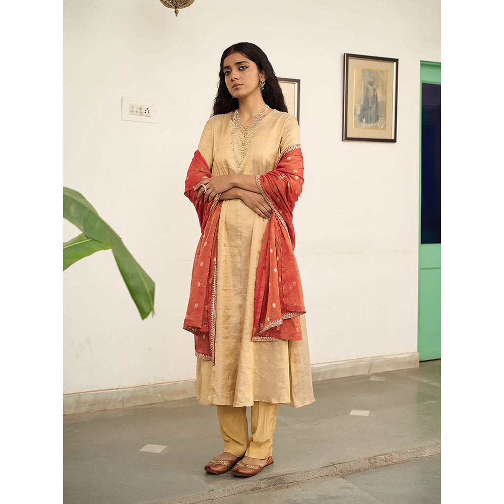 Apeksha Jain Label Beige Anarkali with Pant and Dupatta (Set of 3)