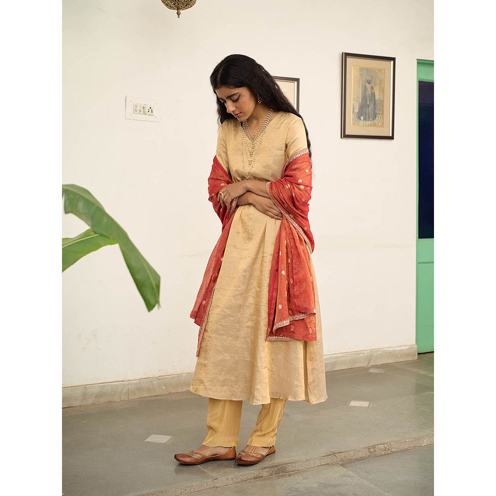 Apeksha Jain Label Beige Anarkali with Pant and Dupatta (Set of 3)