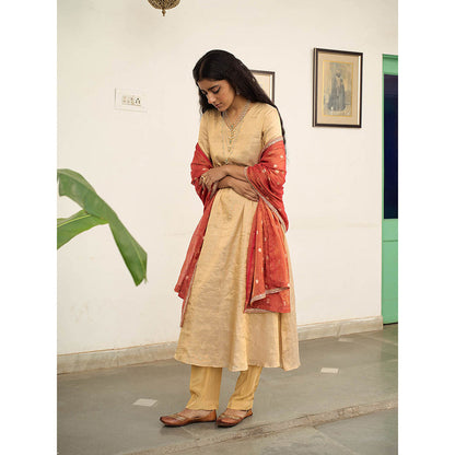 Apeksha Jain Label Beige Anarkali with Pant and Dupatta (Set of 3)