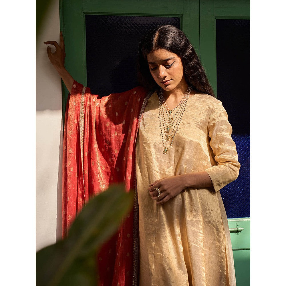 Apeksha Jain Label Beige Anarkali with Pant and Dupatta (Set of 3)