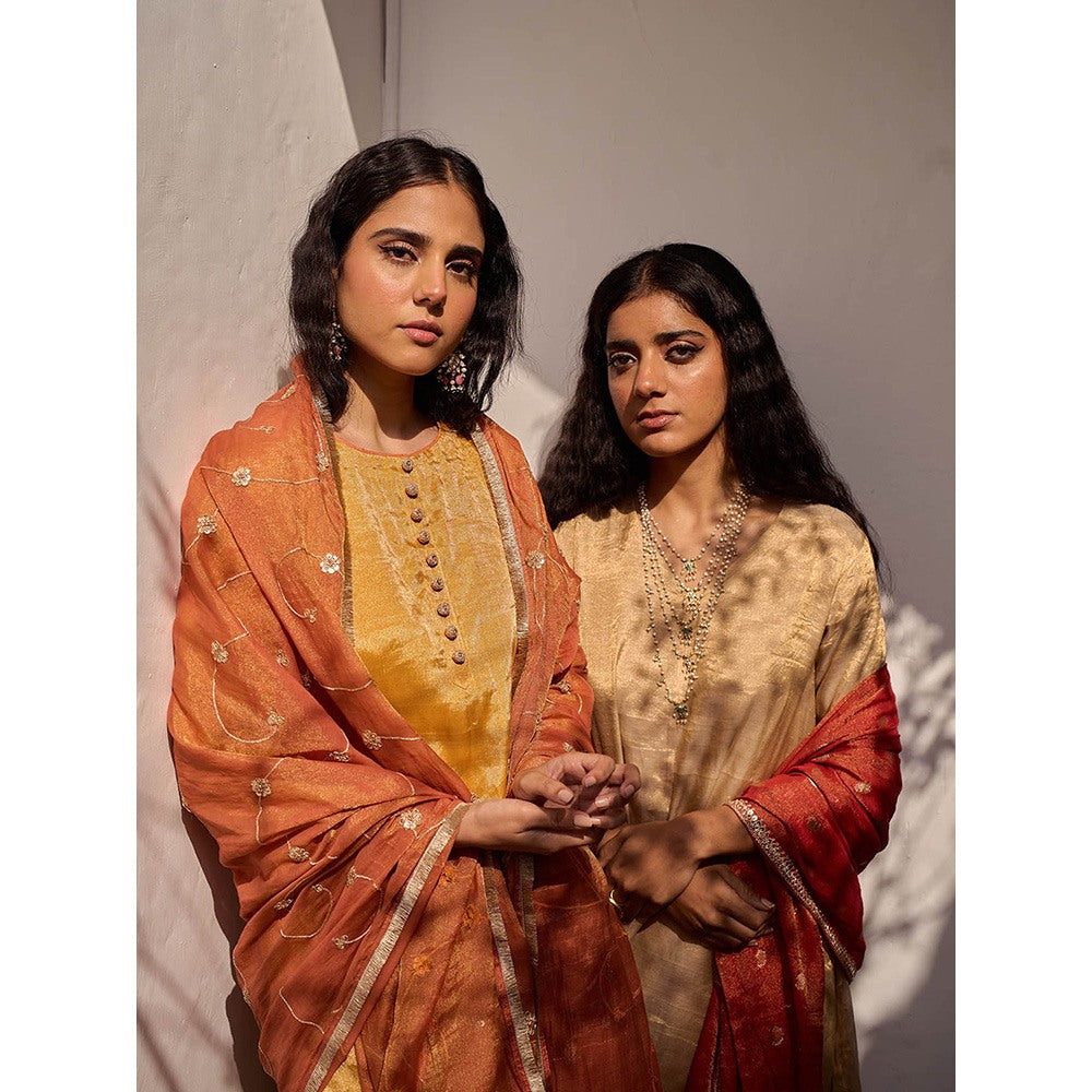 Apeksha Jain Label Beige Anarkali with Pant and Dupatta (Set of 3)